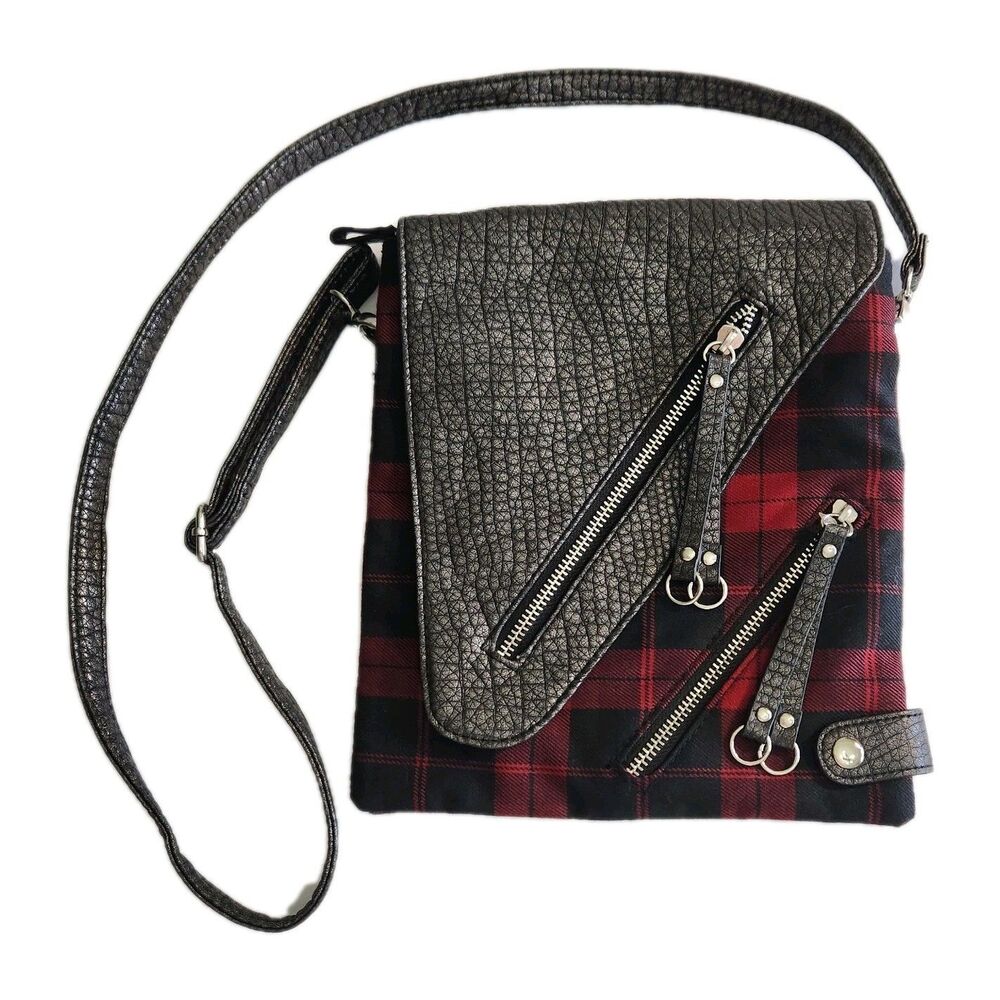 Olivia Miller Vintage Red Black Buffalo Plaid Grunge Punk Skater Small Purse